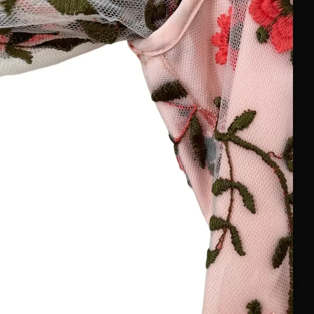 Sam Edelman Embroidered Floral Dress Pink Sz 6 - Picture 2 of 6